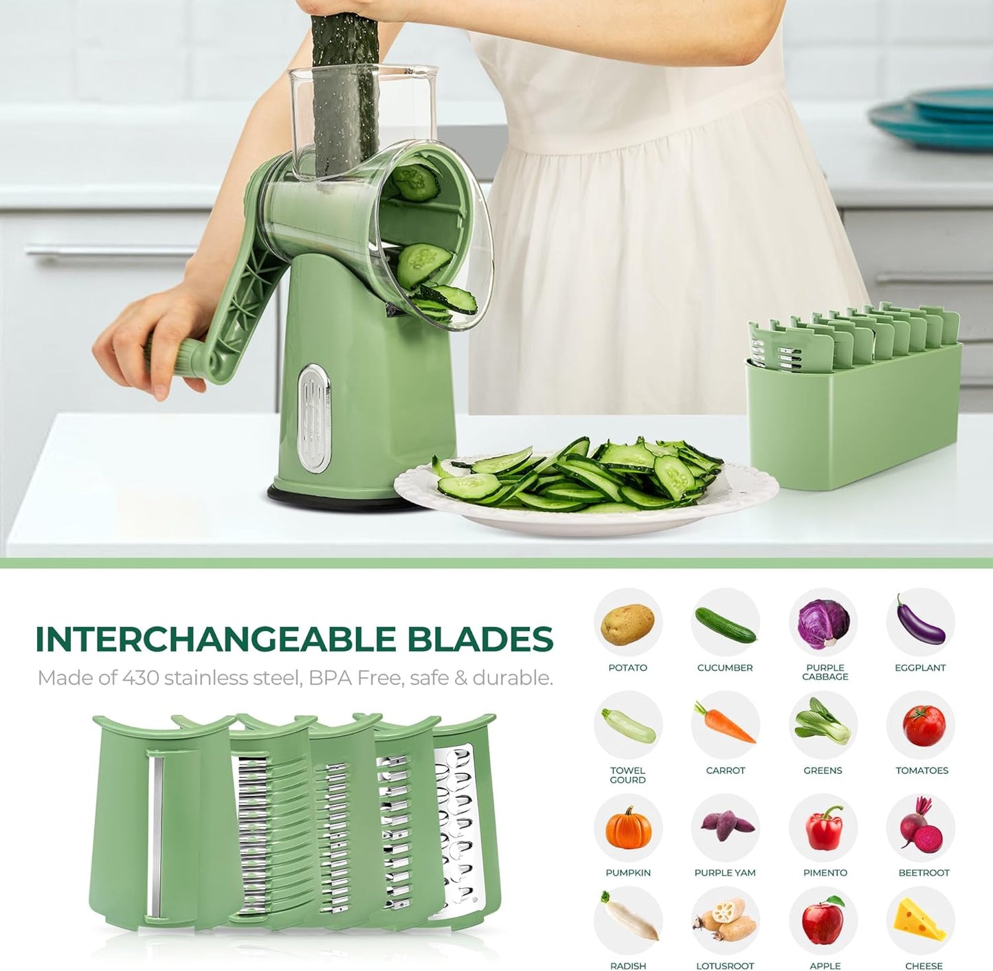 Effortless 5-Blade Rotary Kitchen Slicer