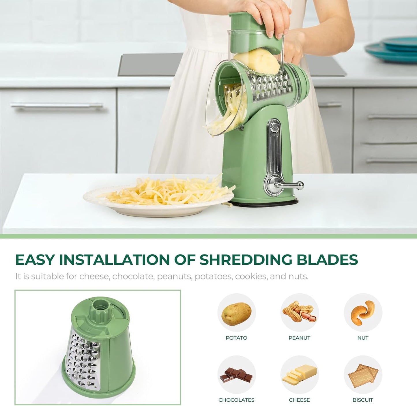 Effortless 5-Blade Rotary Kitchen Slicer